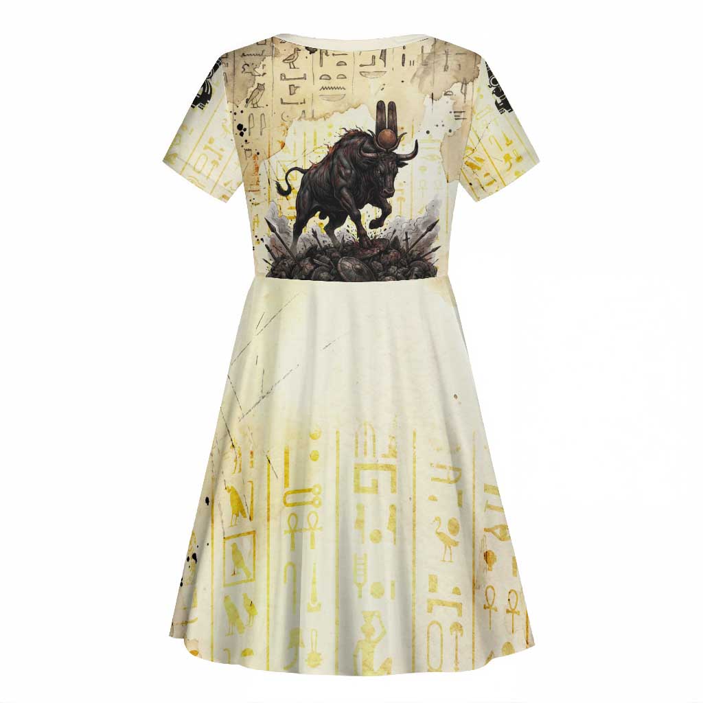 Montu Egyptian Kid Short Sleeve Dress War God Mighty Bull Symbol Ancient Power Hieroglyphic