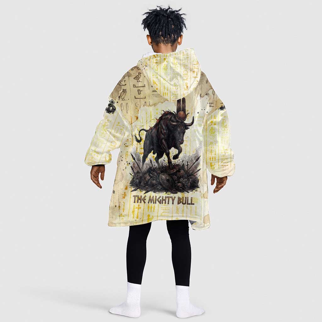 Montu Egyptian Kid Wearable Blanket Hoodie War God Mighty Bull Symbol Ancient Power Hieroglyphic