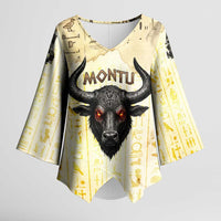 Montu Egyptian Kimono Sleeve Blouse War God Mighty Bull Symbol Ancient Power Hieroglyphic