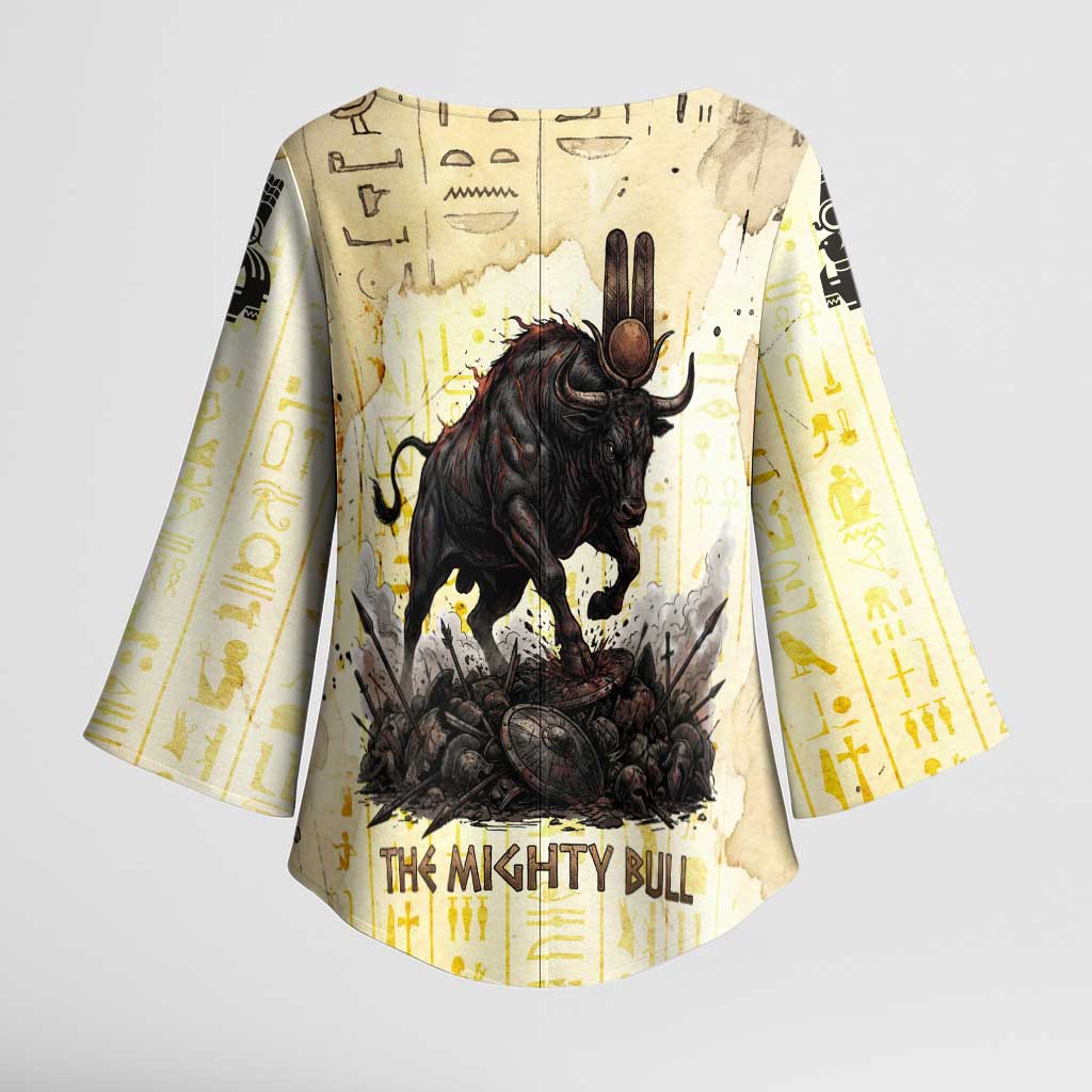 Montu Egyptian Kimono Sleeve Blouse War God Mighty Bull Symbol Ancient Power Hieroglyphic