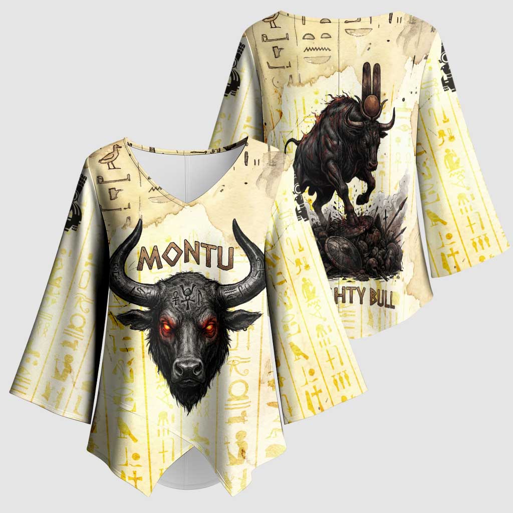 Montu Egyptian Kimono Sleeve Blouse War God Mighty Bull Symbol Ancient Power Hieroglyphic