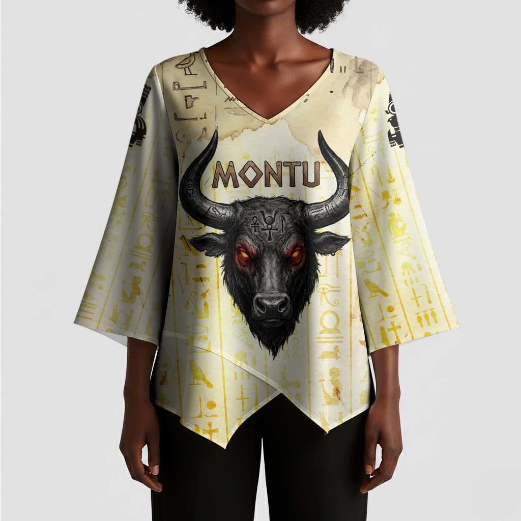 Montu Egyptian Kimono Sleeve Blouse War God Mighty Bull Symbol Ancient Power Hieroglyphic