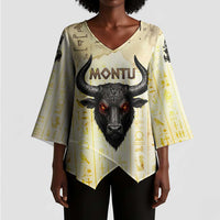Montu Egyptian Kimono Sleeve Blouse War God Mighty Bull Symbol Ancient Power Hieroglyphic