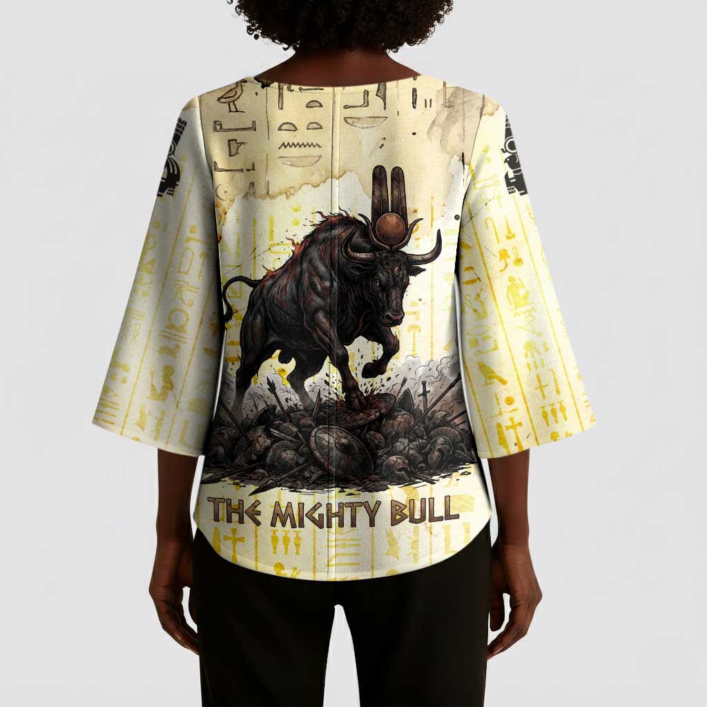 Montu Egyptian Kimono Sleeve Blouse War God Mighty Bull Symbol Ancient Power Hieroglyphic