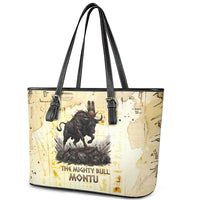 Montu Egyptian Leather Tote Bag War God Mighty Bull Symbol Ancient Power Hieroglyphic