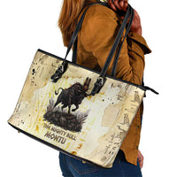 Montu Egyptian Leather Tote Bag War God Mighty Bull Symbol Ancient Power Hieroglyphic