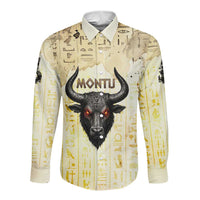 Montu Egyptian Long Sleeve Button Shirt War God Mighty Bull Symbol Ancient Power Hieroglyphic
