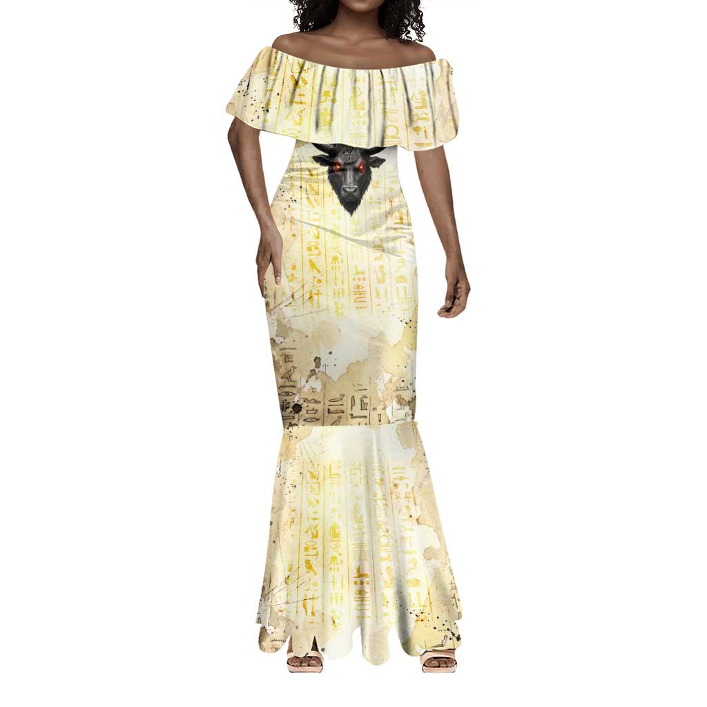 Montu Egyptian Mermaid Dress War God Mighty Bull Symbol Ancient Power Hieroglyphic