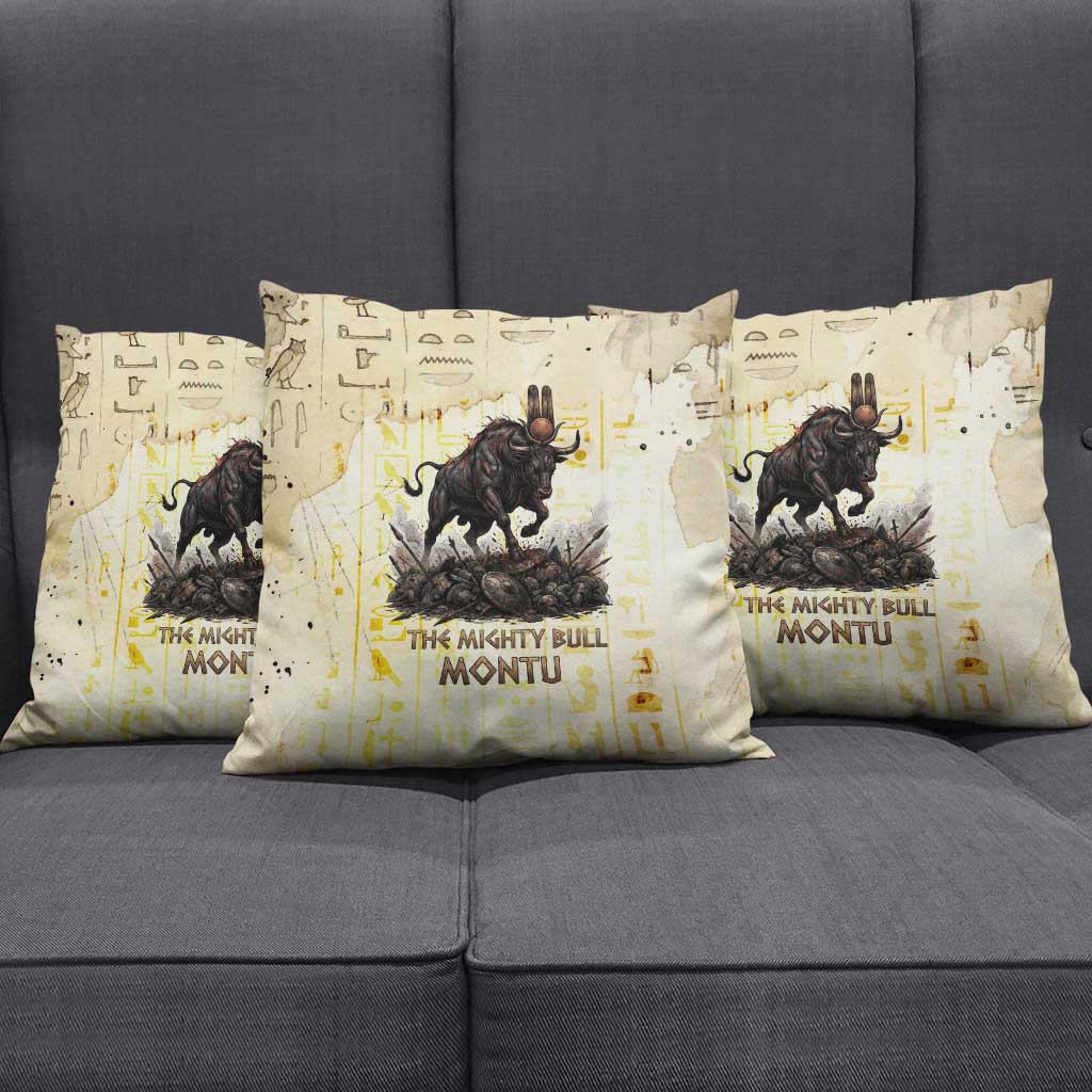 Montu Egyptian Pillow Cover War God Mighty Bull Symbol Ancient Power Hieroglyphic