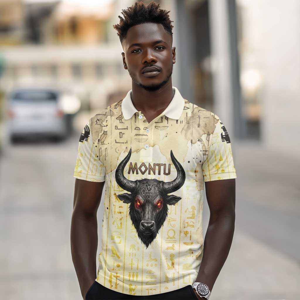 Montu Egyptian Polo Shirt War God Mighty Bull Symbol Ancient Power Hieroglyphic