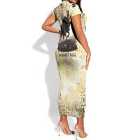 Montu Egyptian Short Sleeve Bodycon Dress War God Mighty Bull Symbol Ancient Power Hieroglyphic