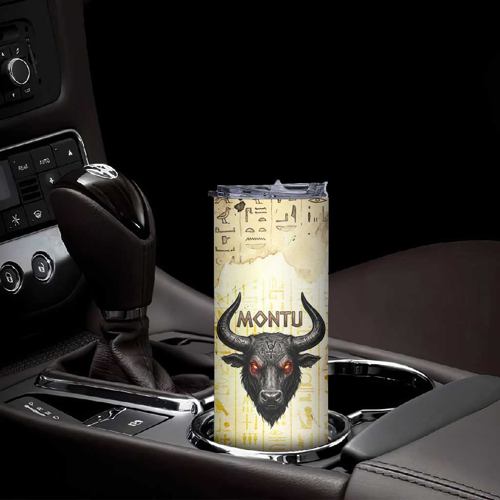 Montu Egyptian Skinny Tumbler War God Mighty Bull Symbol Ancient Power Hieroglyphic