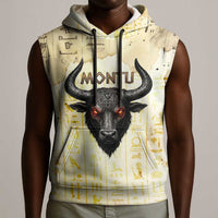 Montu Egyptian Sleeveless Hoodie War God Mighty Bull Symbol Ancient Power Hieroglyphic