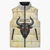 Montu Egyptian Sleeveless Puffer Jacket War God Mighty Bull Symbol Ancient Power Hieroglyphic