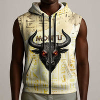 Montu Egyptian Sleeveless Zip Hoodie War God Mighty Bull Symbol Ancient Power Hieroglyphic
