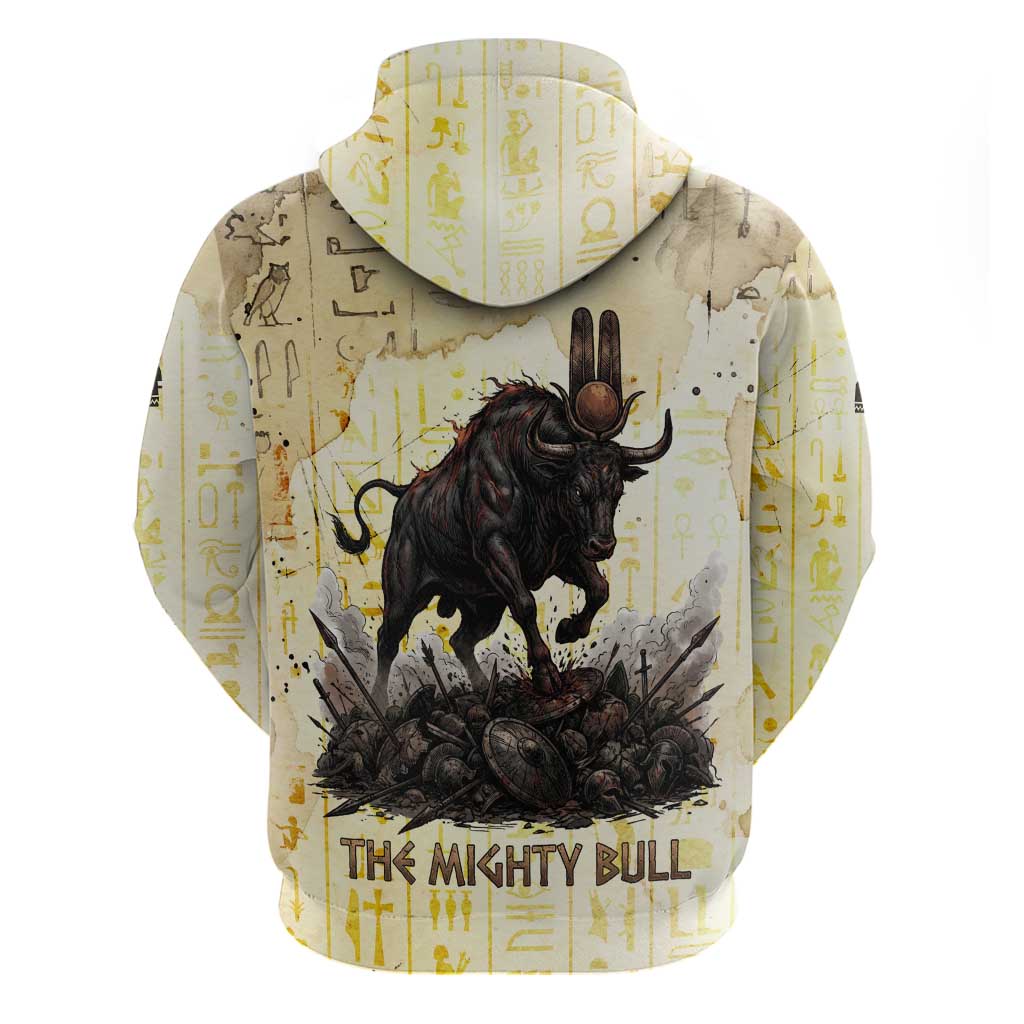 Montu Egyptian Zip Hoodie War God Mighty Bull Symbol Ancient Power Hieroglyphic
