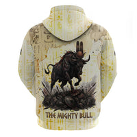 Montu Egyptian Zip Hoodie War God Mighty Bull Symbol Ancient Power Hieroglyphic