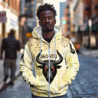 Montu Egyptian Zip Hoodie War God Mighty Bull Symbol Ancient Power Hieroglyphic