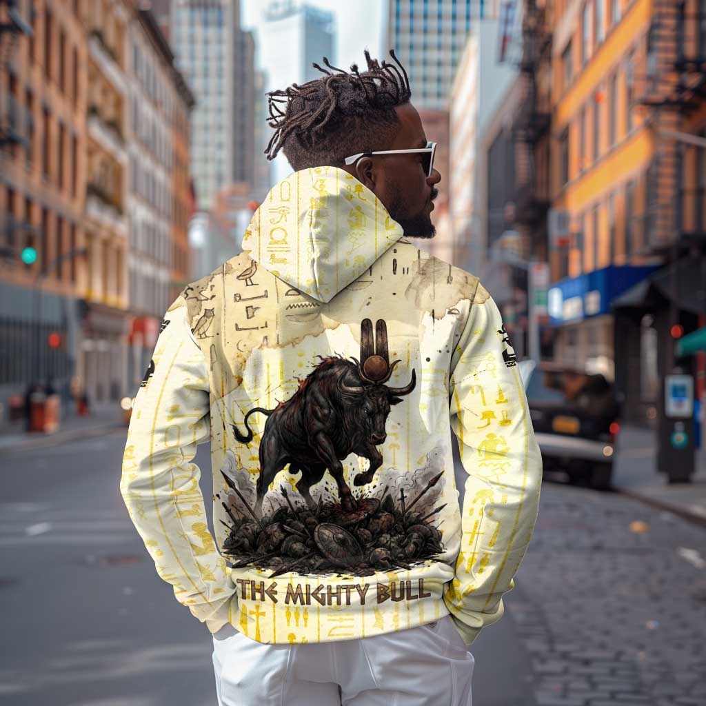 Montu Egyptian Zip Hoodie War God Mighty Bull Symbol Ancient Power Hieroglyphic
