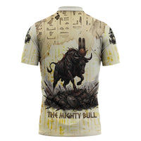 Montu Egyptian Zipper Polo Shirt War God Mighty Bull Symbol Ancient Power Hieroglyphic