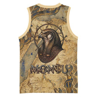 Montu Basketball Jersey Falcon Head War God Ancient Egyptian Map Feathers and Sun Disk
