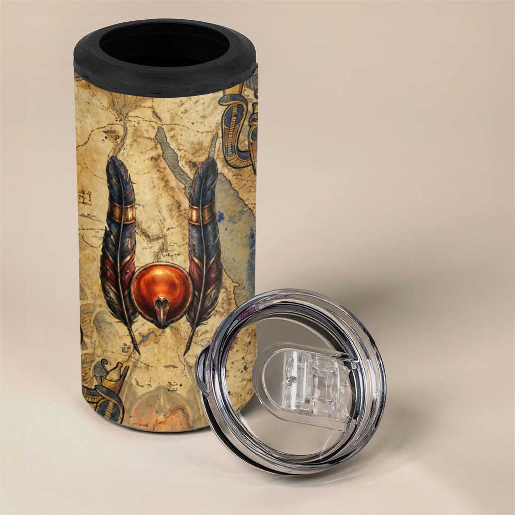 Montu 4 in 1 Can Cooler Tumbler Falcon Head War God Ancient Egyptian Map Feathers and Sun Disk