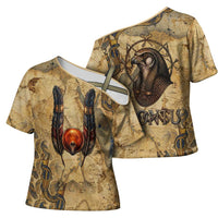 Montu Cross Shoulder Shirt Falcon Head War God Ancient Egyptian Map Feathers and Sun Disk