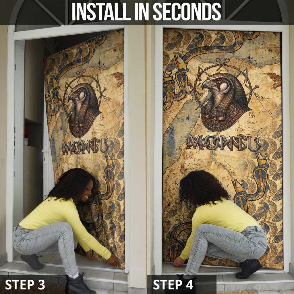 Montu Door Cover Falcon Head War God Ancient Egyptian Map Feathers and Sun Disk