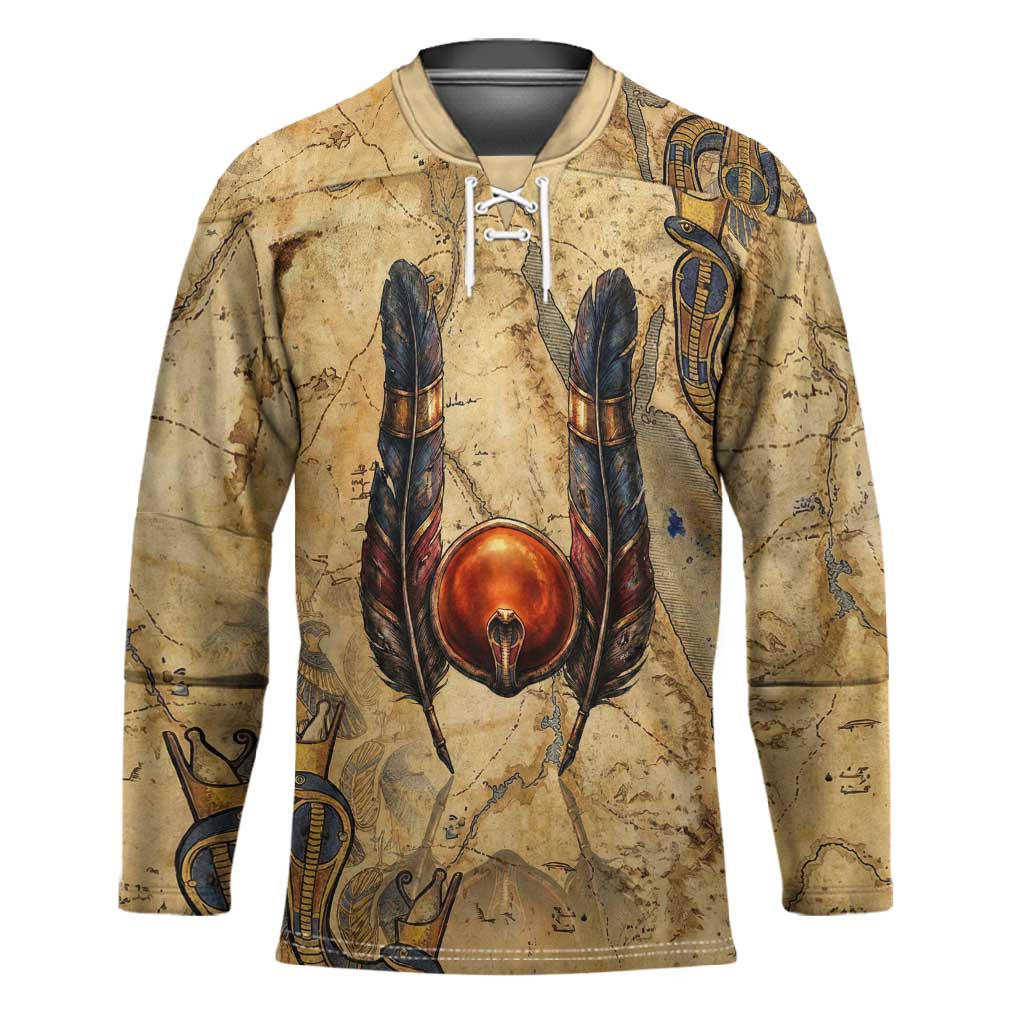 Montu Hockey Jersey Falcon Head War God Ancient Egyptian Map Feathers and Sun Disk