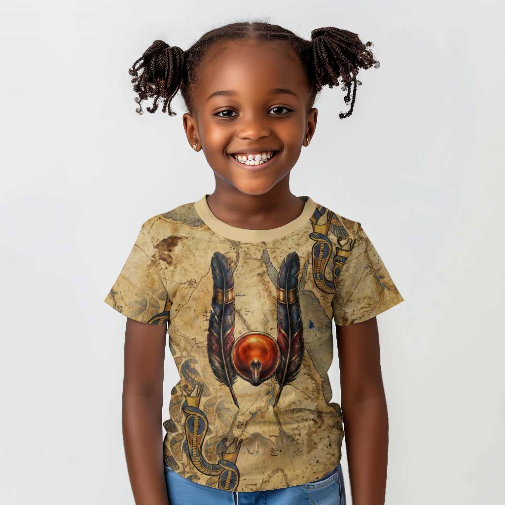 Montu Kid T shirt Falcon Head War God Ancient Egyptian Map Feathers and Sun Disk