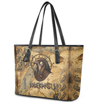 Montu Leather Tote Bag Falcon Head War God Ancient Egyptian Map Feathers and Sun Disk