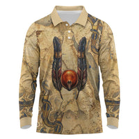 Montu Long Sleeve Polo Shirt Falcon Head War God Ancient Egyptian Map Feathers and Sun Disk