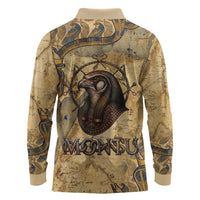 Montu Long Sleeve Polo Shirt Falcon Head War God Ancient Egyptian Map Feathers and Sun Disk
