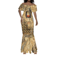 Montu Mermaid Dress Falcon Head War God Ancient Egyptian Map Feathers and Sun Disk