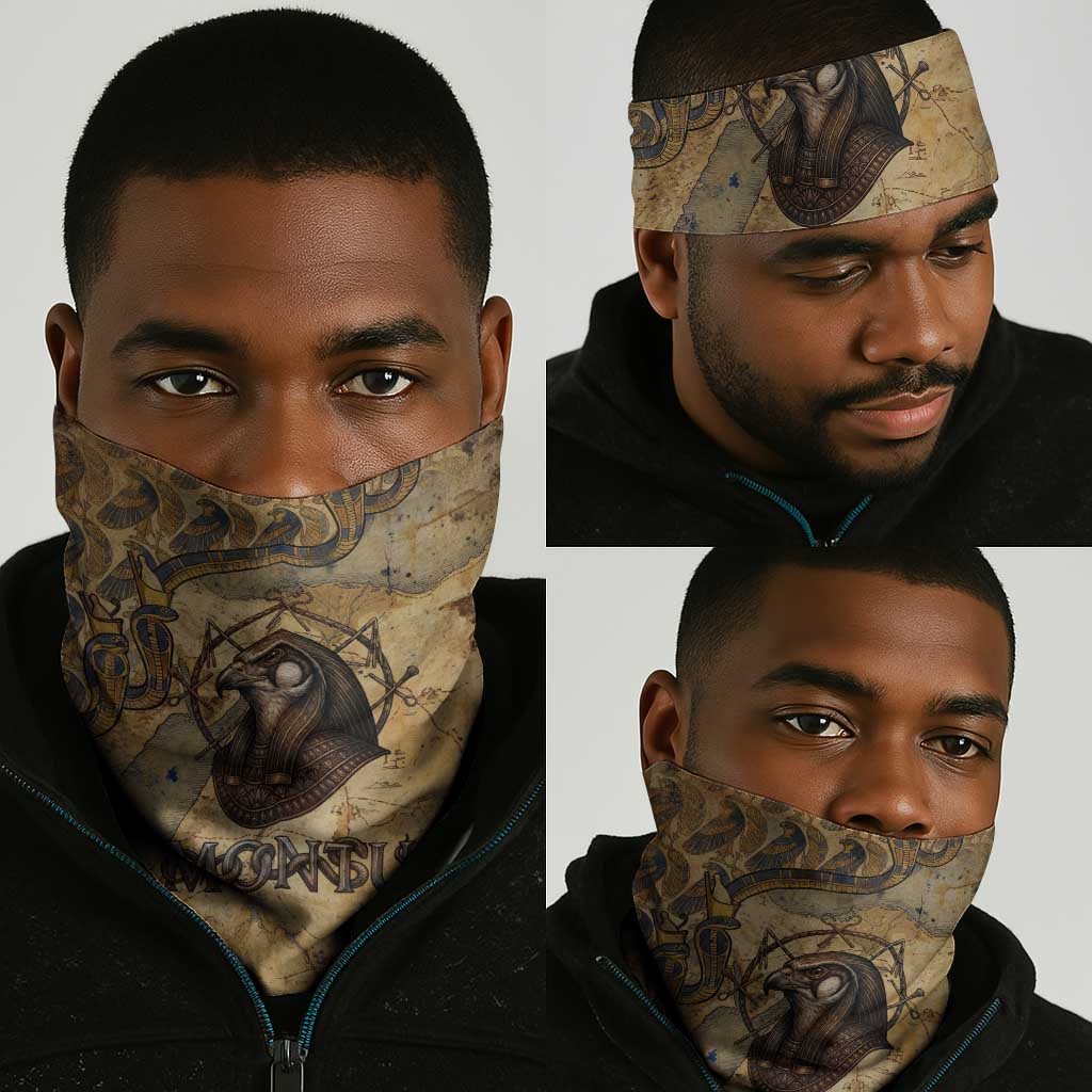 Montu Neck Gaiter Falcon Head War God Ancient Egyptian Map Feathers and Sun Disk