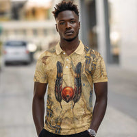 Montu Polo Shirt Falcon Head War God Ancient Egyptian Map Feathers and Sun Disk