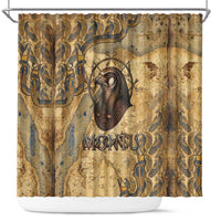 Montu Shower Curtain Falcon Head War God Ancient Egyptian Map Feathers and Sun Disk
