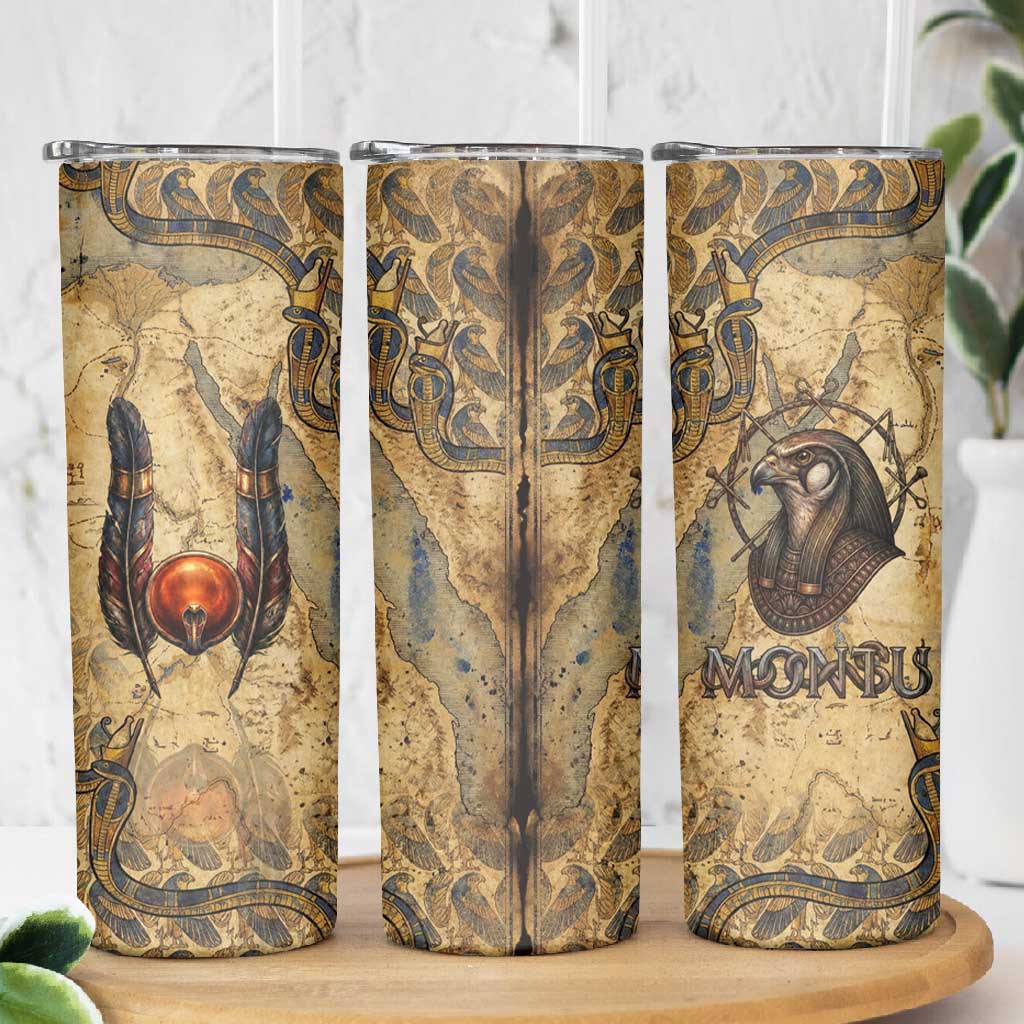 Montu Skinny Tumbler Falcon Head War God Ancient Egyptian Map Feathers and Sun Disk