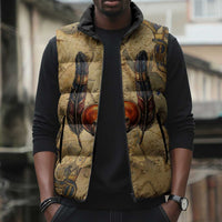 Montu Sleeveless Puffer Jacket Falcon Head War God Ancient Egyptian Map Feathers and Sun Disk