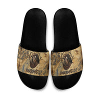 Montu Slide Sandals Falcon Head War God Ancient Egyptian Map Feathers and Sun Disk