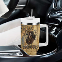 Montu Tumbler With Handle Falcon Head War God Ancient Egyptian Map Feathers and Sun Disk