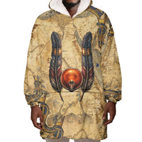 Montu Wearable Blanket Hoodie Falcon Head War God Ancient Egyptian Map Feathers and Sun Disk