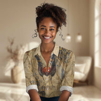 Montu Women Casual Shirt Falcon Head War God Ancient Egyptian Map Feathers and Sun Disk