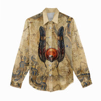 Montu Women Casual Shirt Falcon Head War God Ancient Egyptian Map Feathers and Sun Disk