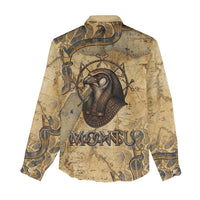 Montu Women Casual Shirt Falcon Head War God Ancient Egyptian Map Feathers and Sun Disk