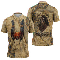 Montu Zipper Polo Shirt Falcon Head War God Ancient Egyptian Map Feathers and Sun Disk