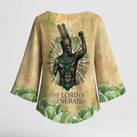Min Kimono Sleeve Blouse Egyptian God of Fertility Lord of Generation Lettuce Ancient