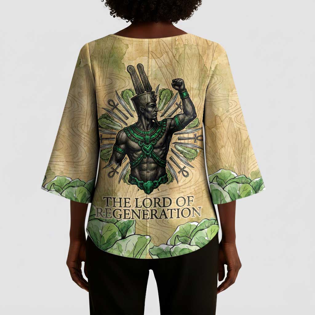 Min Kimono Sleeve Blouse Egyptian God of Fertility Lord of Generation Lettuce Ancient