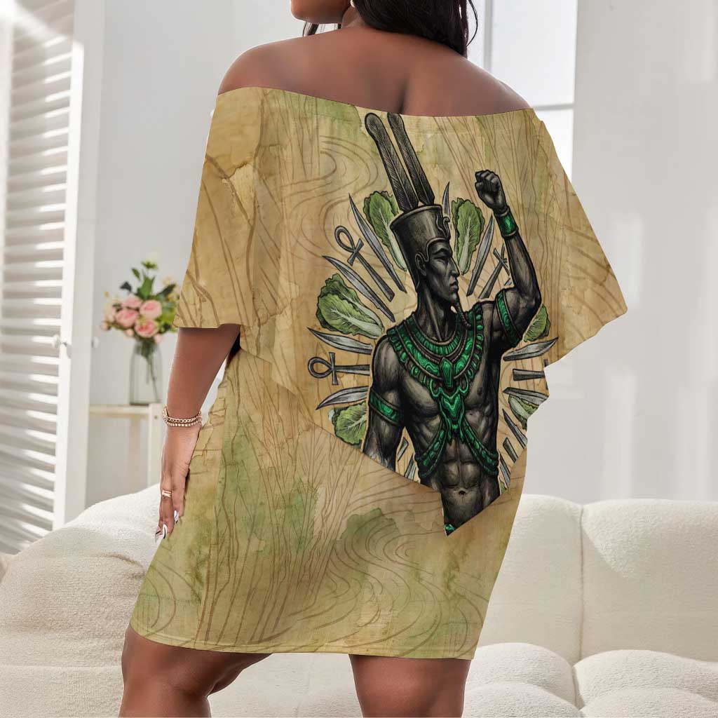 Min Off Shoulder Short Dress Egyptian God of Fertility Lord of Generation Lettuce Ancient
