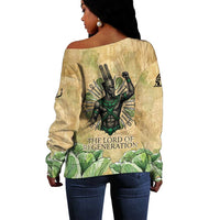 Min Off Shoulder Sweater Egyptian God of Fertility Lord of Generation Lettuce Ancient